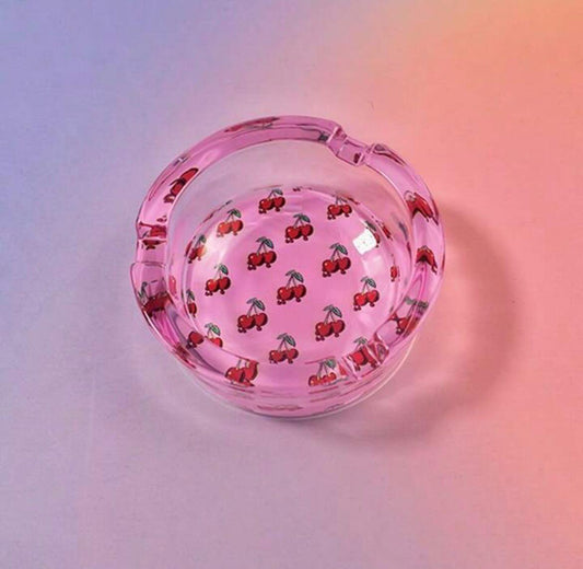 Cendrier en verre rose cerise